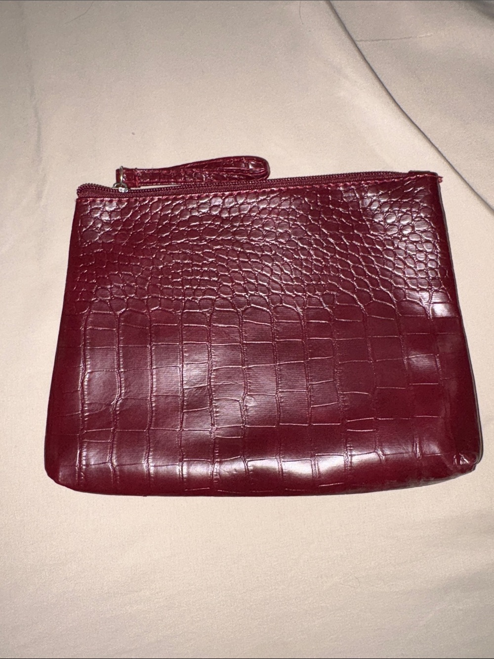 Croc-Embossed Wristlet Pouch in Deep Wine